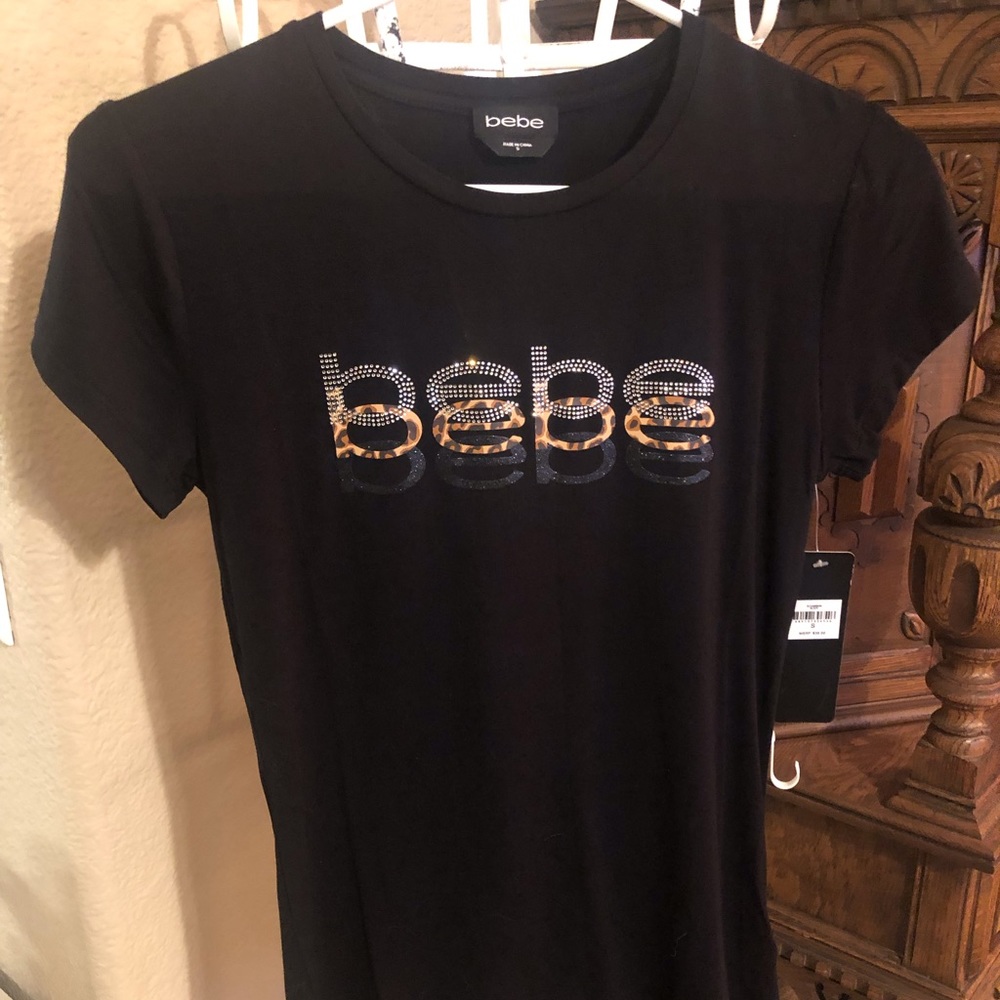 Black Bebe Leopard print logo t shirt